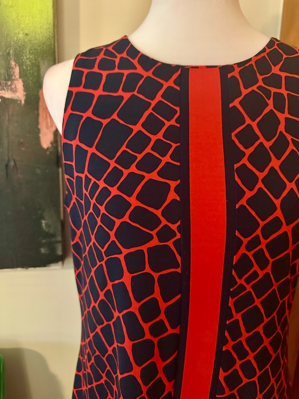 Michael Kors Navy and Red Geometric Sheath Dress